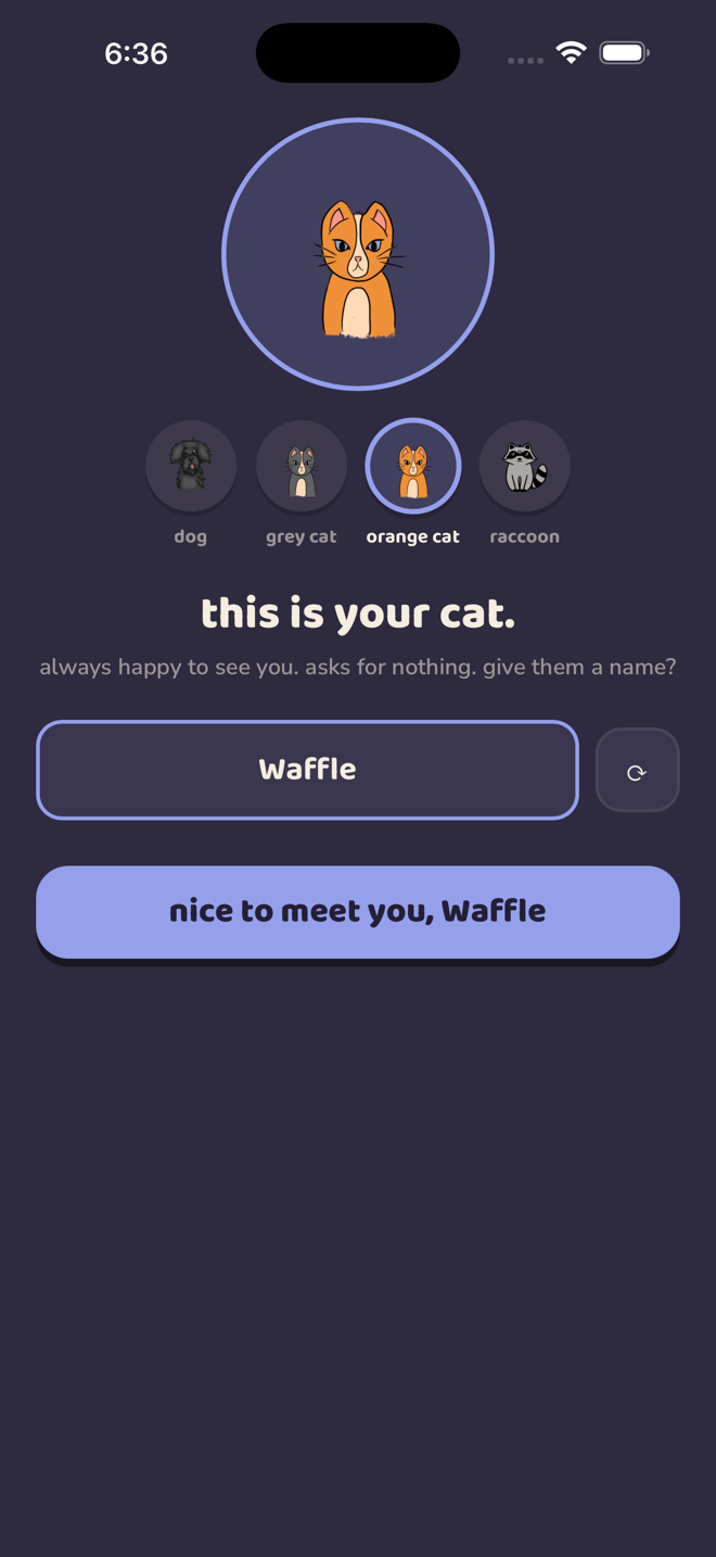 picking a companion — a hand-drawn cat called Waffle